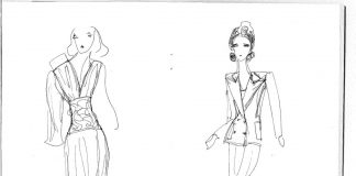 sketches of figures wearing dresses
