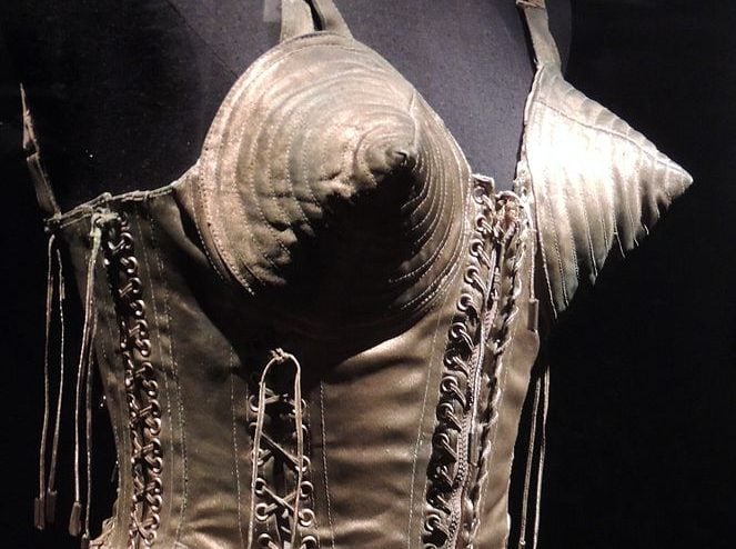 photo showing a corset worn by madonna on display