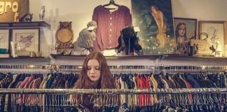 woman in vintage clothes shop