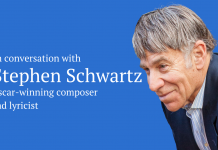 "In Conversation" banner with photo of Stephen Schwartz