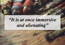 Image of oil paints with the text "It is at once immersive and alienating"