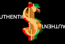Image of dollar sign with text reading "Authentic" and "Inauthentic"