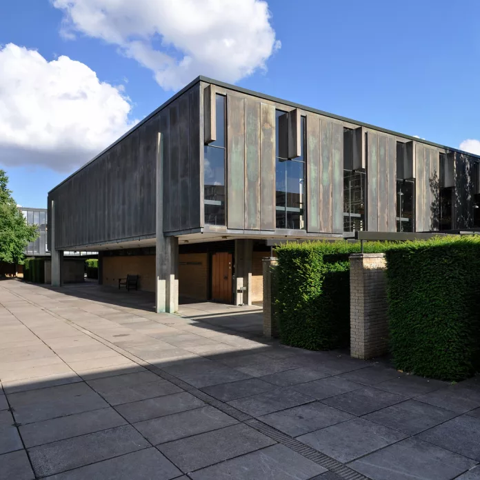 A concrete building in St Catz