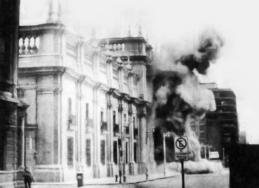 Image of an explosion during the Chilean coup