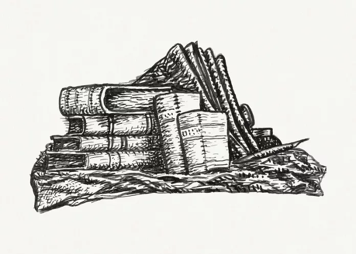 alt= an illustration of books, memoirs.