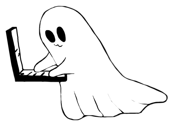 Drawing of a ghost writing.