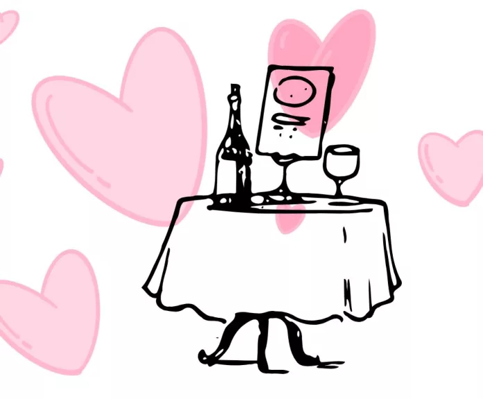 Illustration of dinner table with hearts