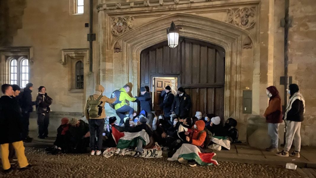 Protestors in front of Brasenose College in November 2024.