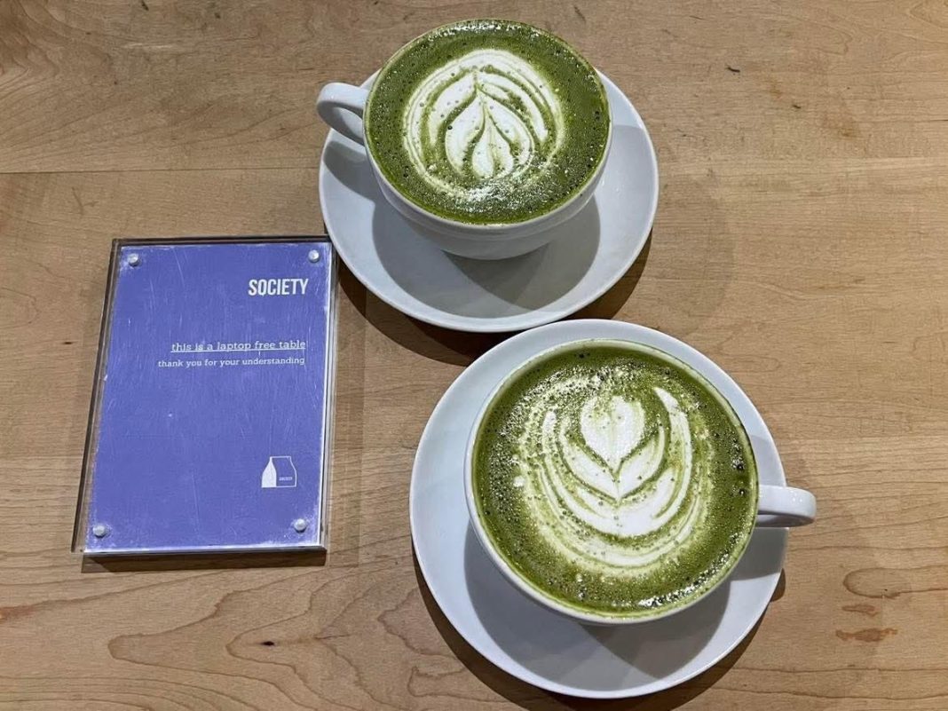 Two matcha lattes from Oxford ranking